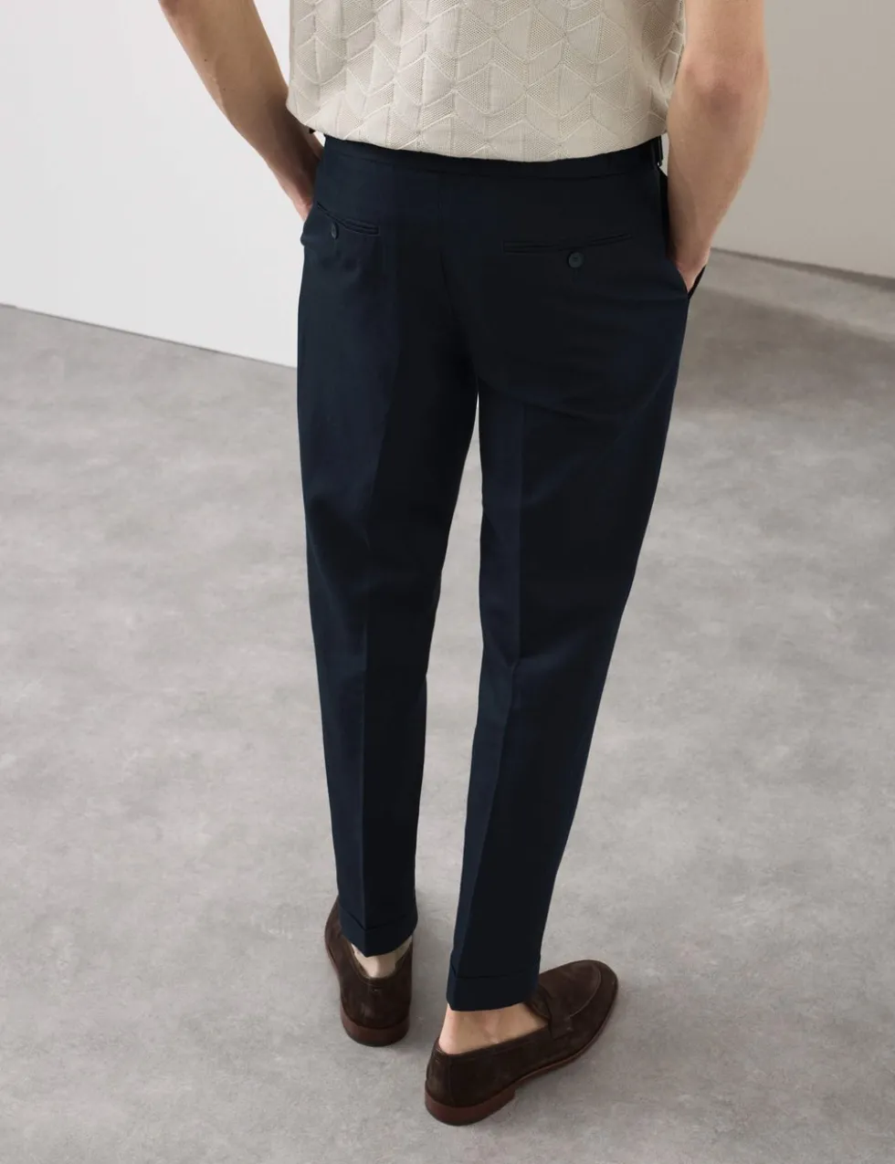Tapered Fit Cotton Linen Blend Trousers