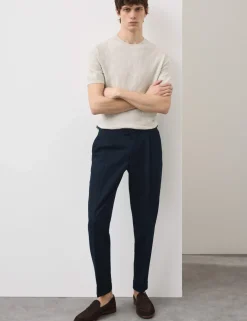 Tapered Fit Cotton Linen Blend Trousers