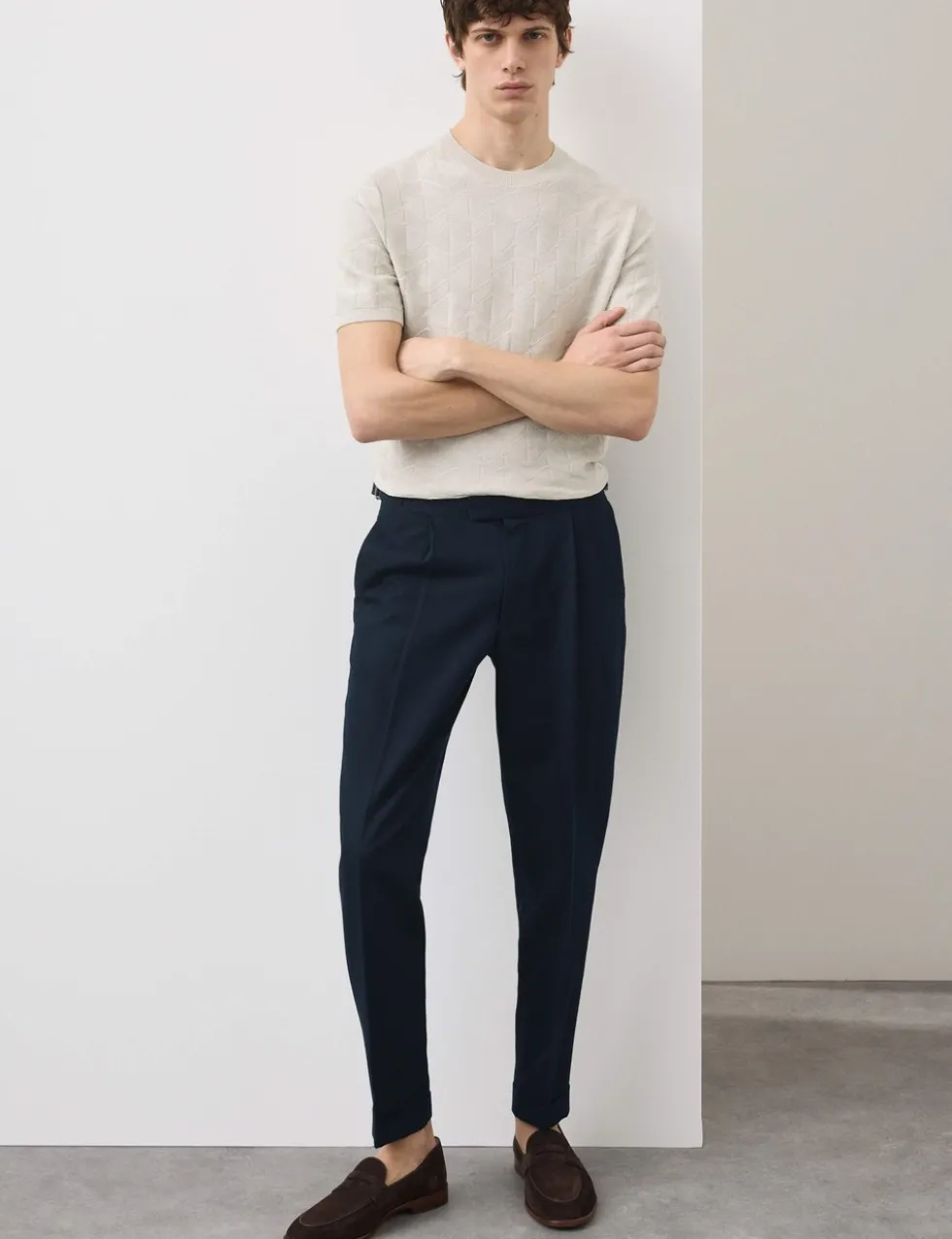 Tapered Fit Cotton Linen Blend Trousers