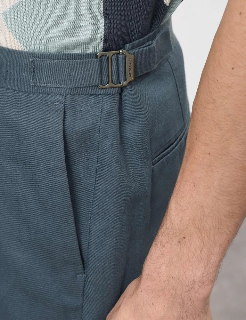 Tapered Fit Cotton Linen Blend Trousers