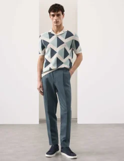 Tapered Fit Cotton Linen Blend Trousers