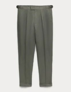 Tapered Fit Cotton Linen Blend Trousers