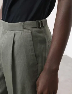 Tapered Fit Cotton Linen Blend Trousers