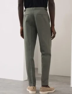 Tapered Fit Cotton Linen Blend Trousers