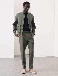 Tapered Fit Cotton Linen Blend Trousers