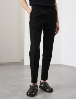 Tapered Fit Cotton Linen Blend Trousers