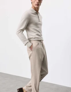Tapered Fit Cotton Linen Blend Trousers
