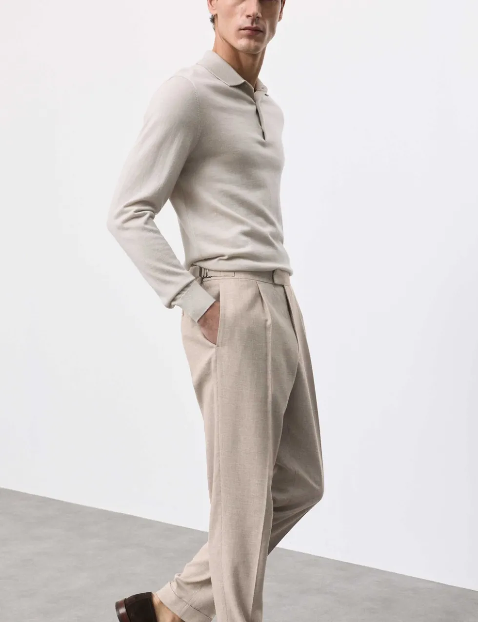 Tapered Fit Cotton Linen Blend Trousers