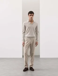 Tapered Fit Cotton Linen Blend Trousers