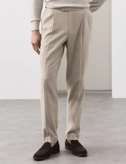 Tapered Fit Cotton Linen Blend Trousers