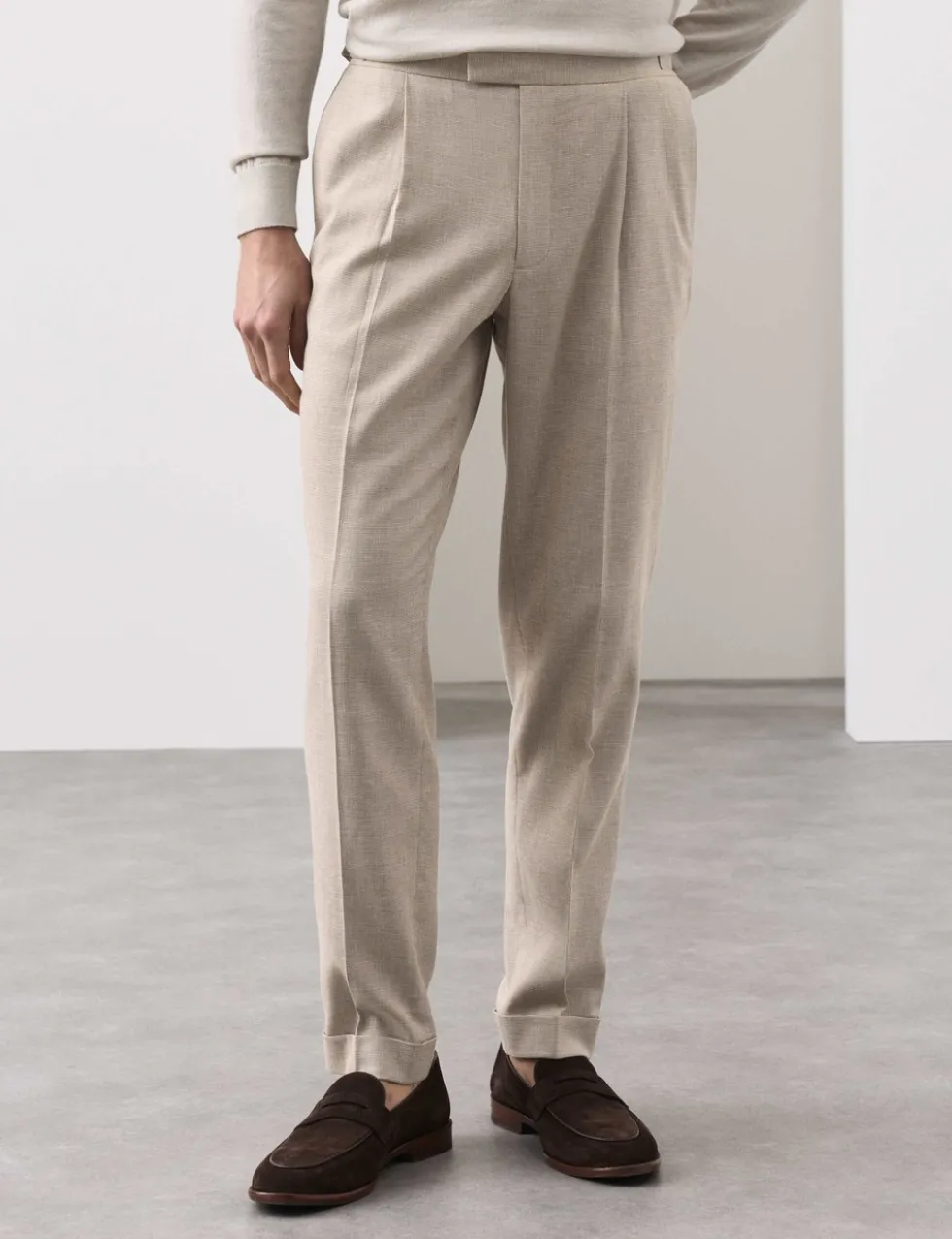 Tapered Fit Cotton Linen Blend Trousers