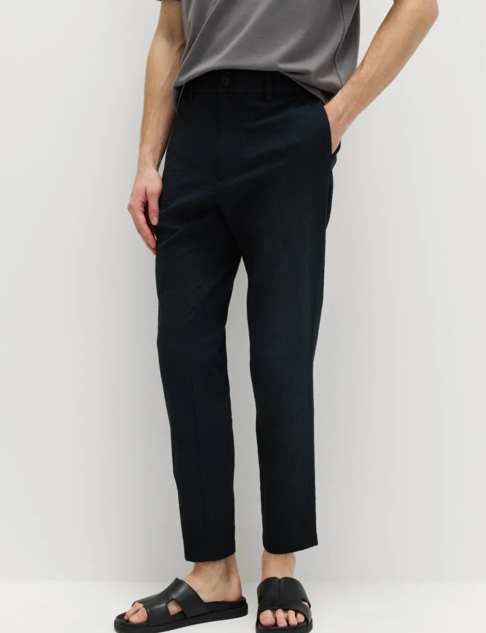 Tapered Fit Cotton Rich Seersucker Trousers