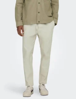 Tapered Fit Cotton Rich Trousers with Linen