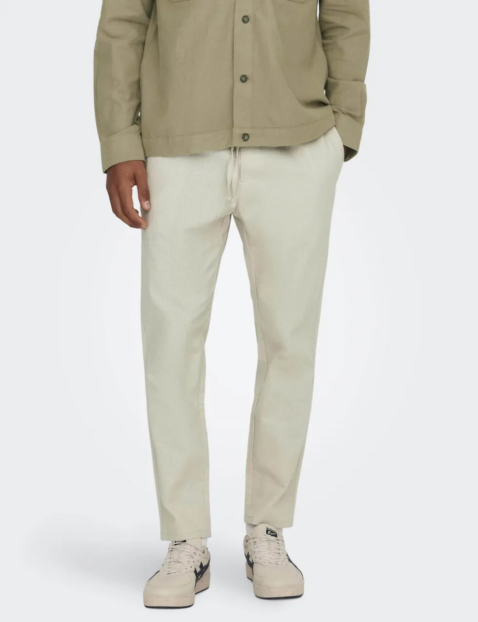 Tapered Fit Cotton Rich Trousers with Linen