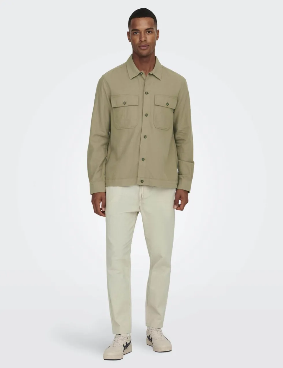 Tapered Fit Cotton Rich Trousers with Linen
