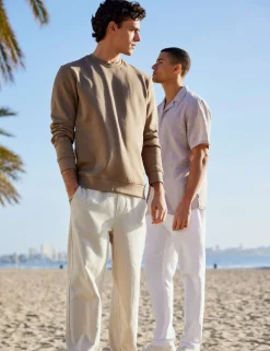 Tapered Fit Cotton Rich Trousers with Linen