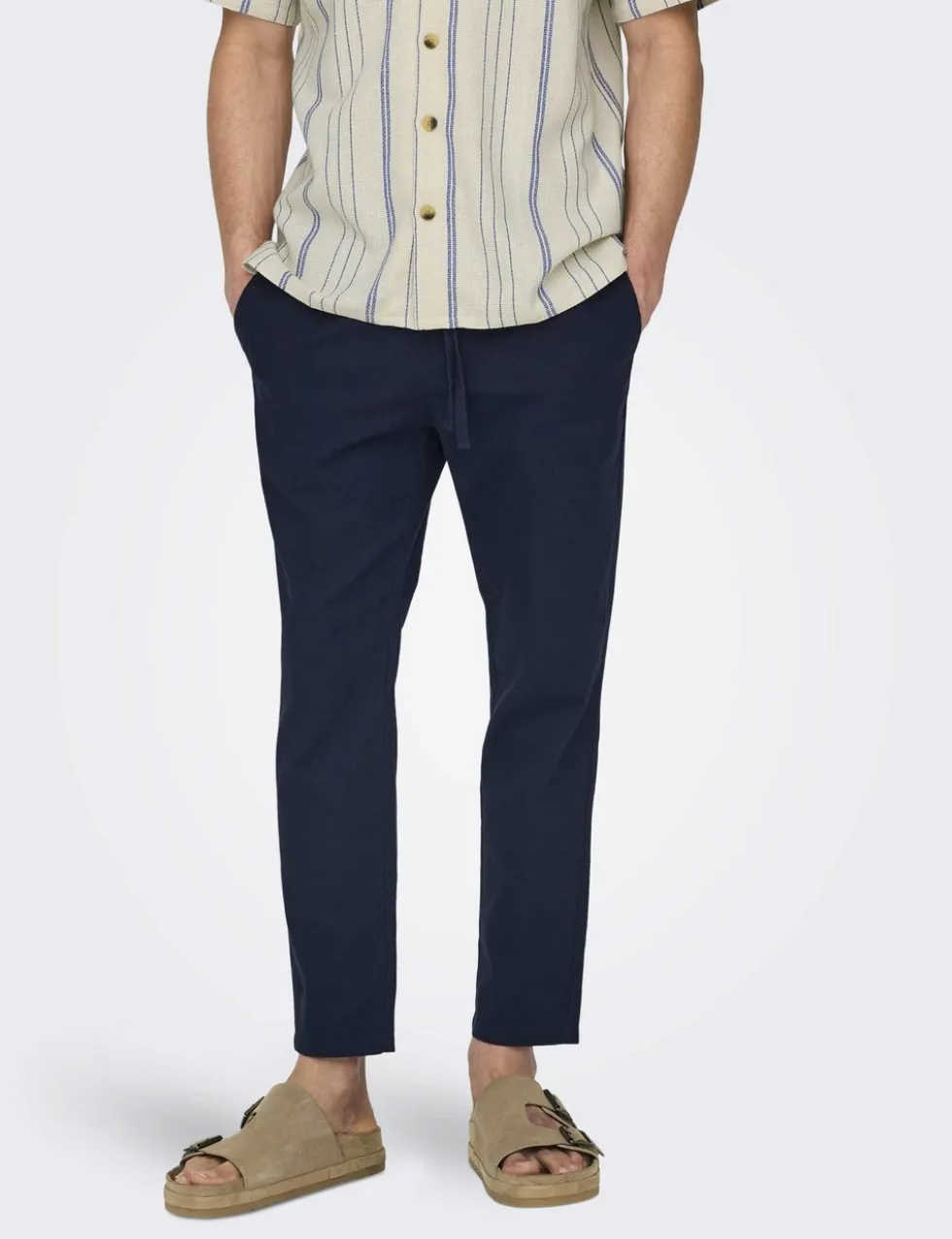 Tapered Fit Cotton Rich Trousers with Linen