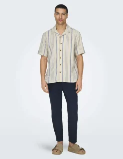 Tapered Fit Cotton Rich Trousers with Linen