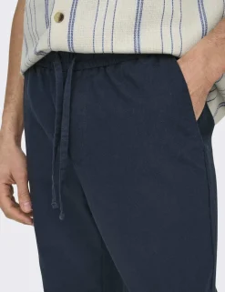 Tapered Fit Cotton Rich Trousers with Linen