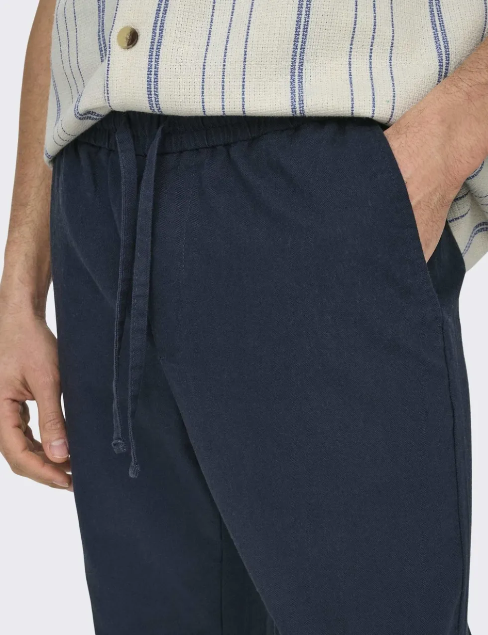 Tapered Fit Cotton Rich Trousers with Linen
