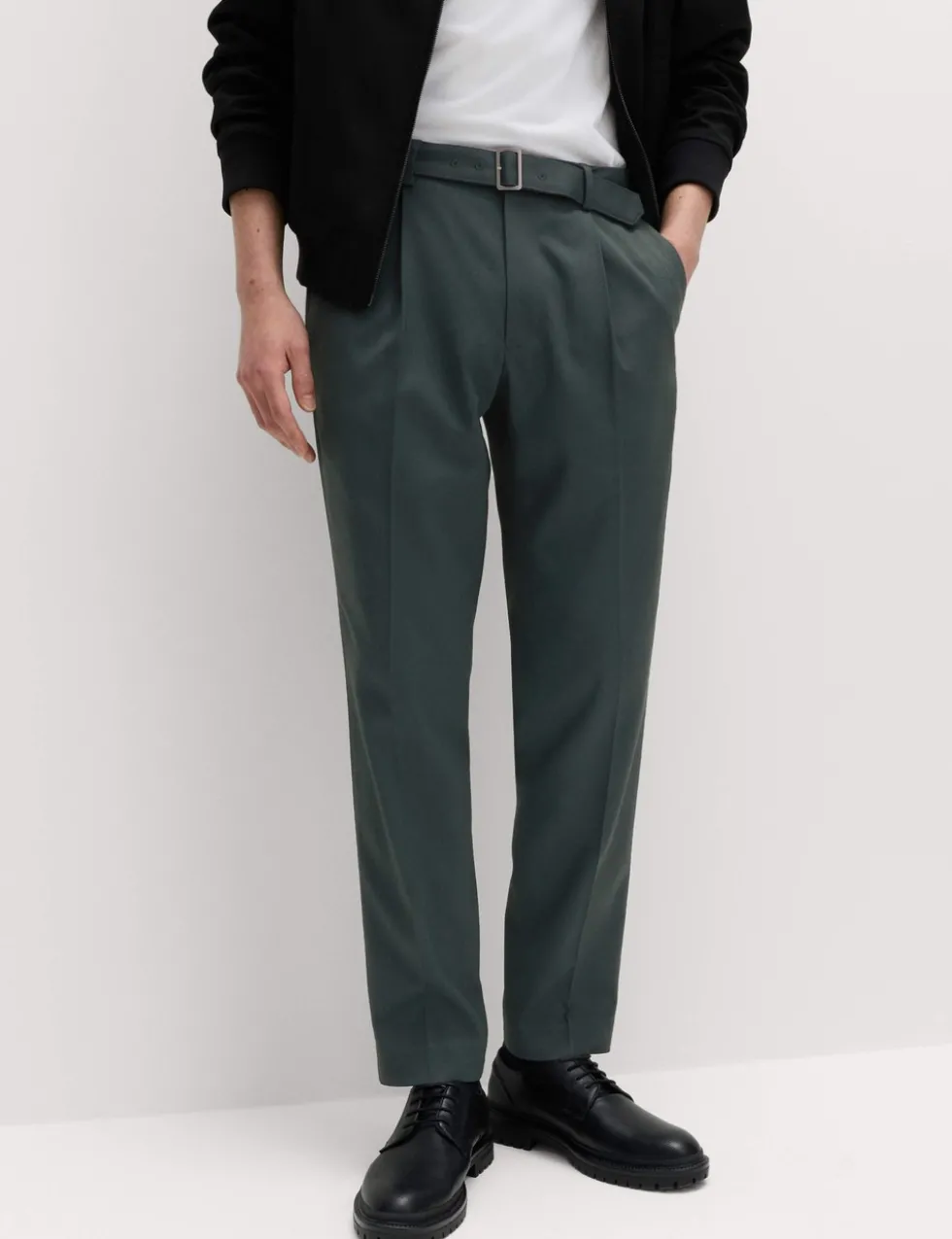 Tapered Fit Self Belt Twill Trousers