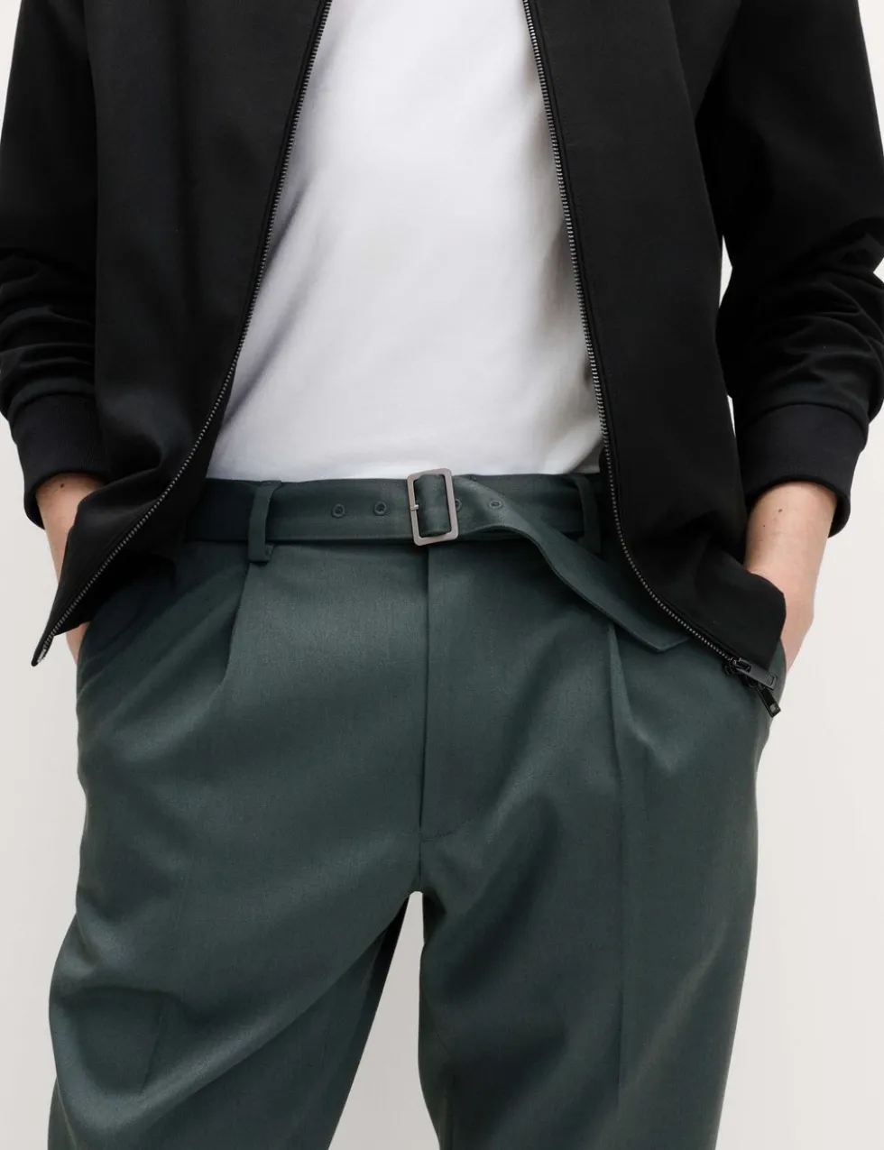 Tapered Fit Self Belt Twill Trousers
