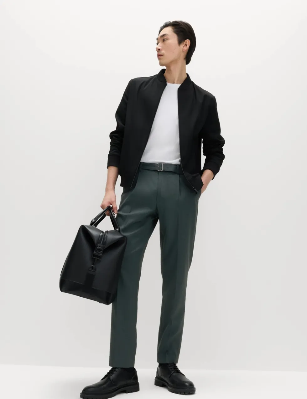Tapered Fit Self Belt Twill Trousers