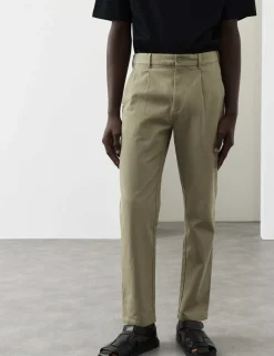 Tapered Fit Textured Dobby Pleat Front Chinos