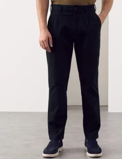 Tapered Fit Textured Dobby Pleat Front Chinos