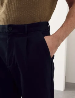 Tapered Fit Textured Dobby Pleat Front Chinos