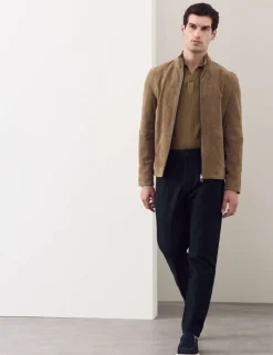 Tapered Fit Textured Dobby Pleat Front Chinos