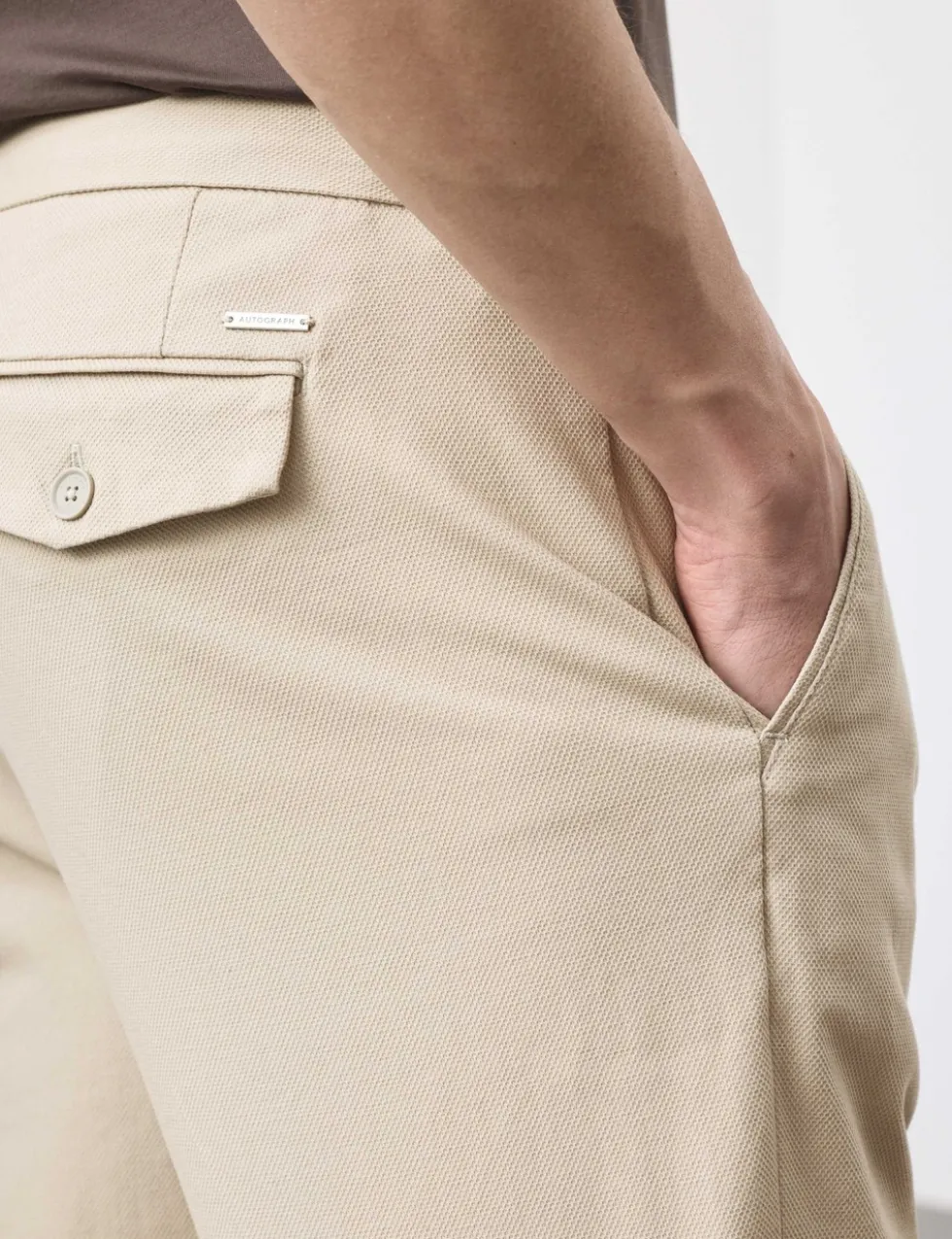 Tapered Fit Textured Dobby Pleat Front Chinos