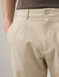Tapered Fit Textured Dobby Pleat Front Chinos