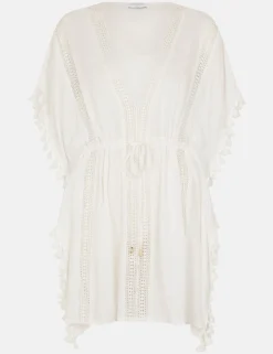 Tassel Trim Mini Kaftan Beach Dress