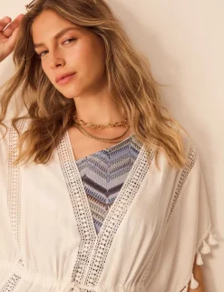 Tassel Trim Mini Kaftan Beach Dress