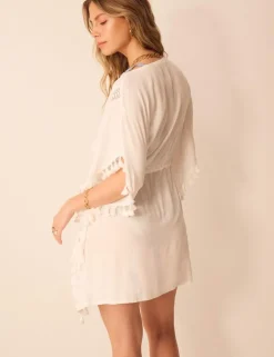 Tassel Trim Mini Kaftan Beach Dress