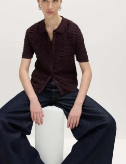Textured Collared Fitted Cardigan