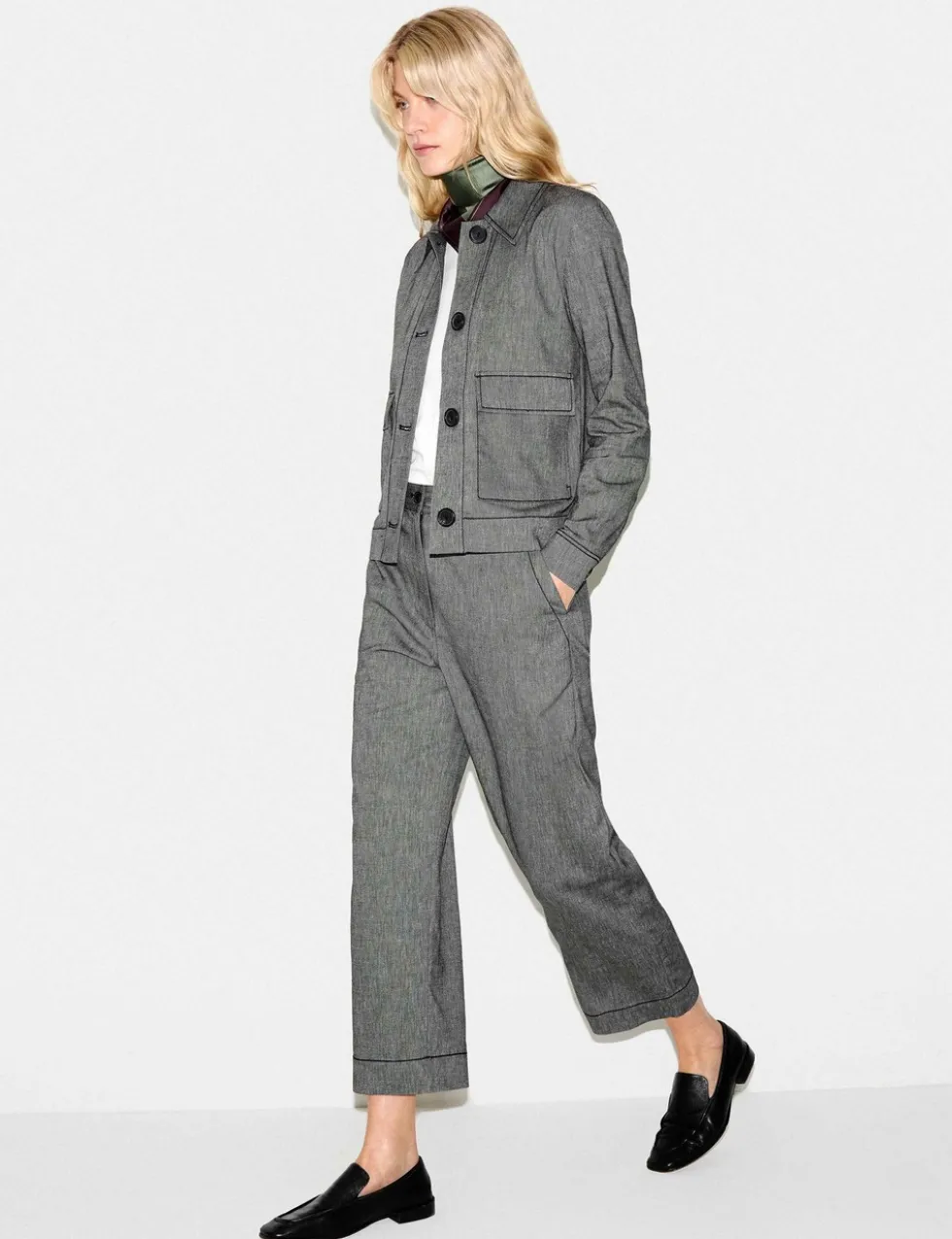 Textured Collared Utility Jacket with Linen