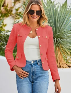 Textured Collarless Jacket