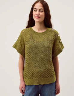 Textured Crew Neck Button Detail Jumper