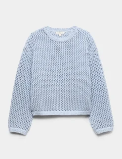 Textured Crew Neck Cropped Jumper