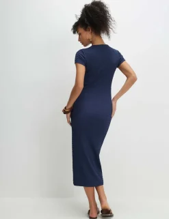 Textured Crew Neck Midi Bodycon Dress