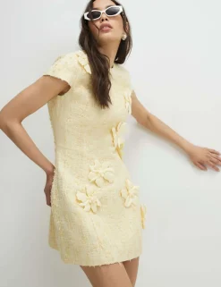 Textured 3D Flower Mini Shift Dress