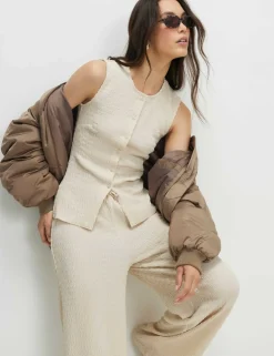 Textured Fitted Button Through Top