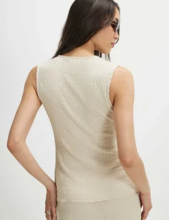 Textured Fitted Button Through Top