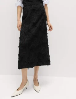 Textured Floral Jacquard Midi Column Skirt