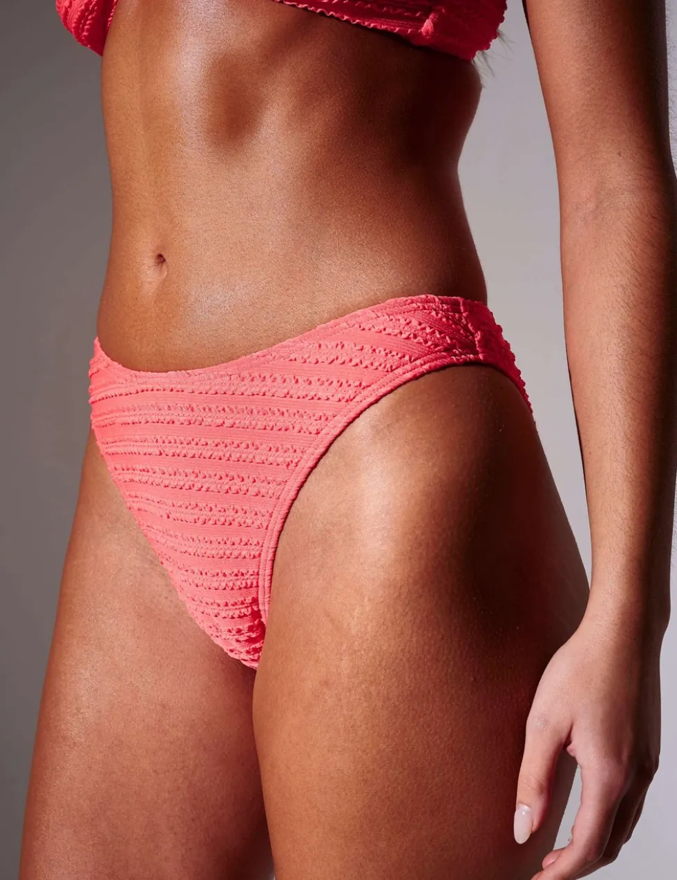 Textured High Leg Bikini Bottoms