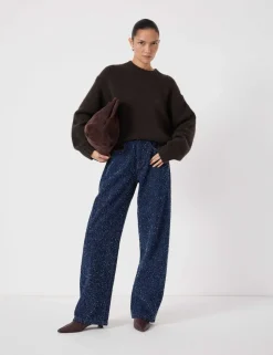 Textured Mid Rise Straight Leg Jeans