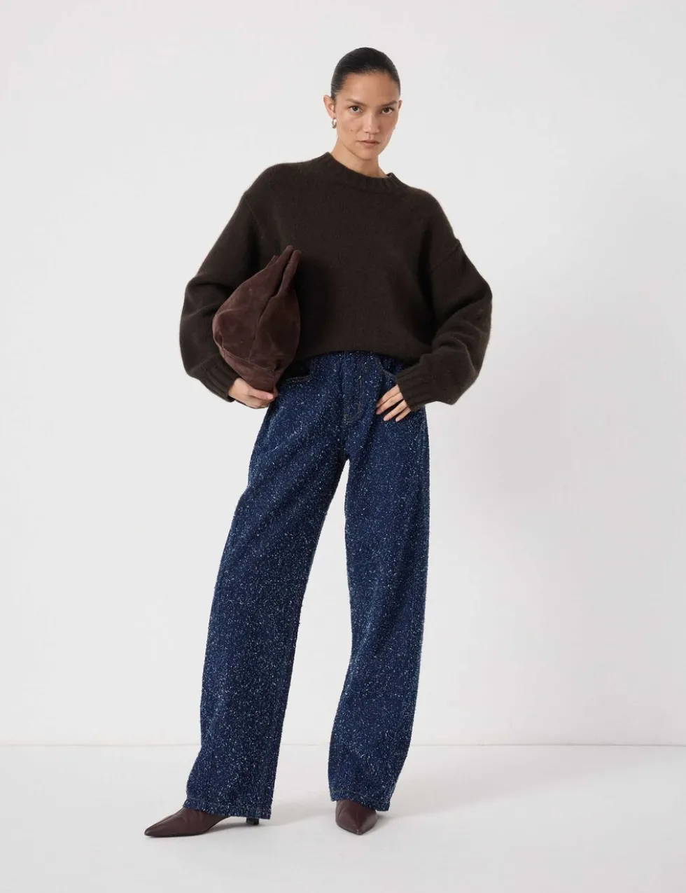 Textured Mid Rise Straight Leg Jeans