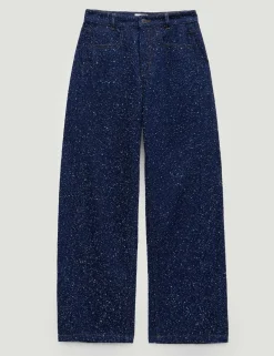 Textured Mid Rise Straight Leg Jeans